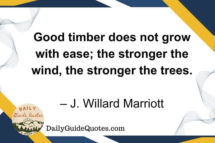 Good timber does not grow with ease; the stronger the wind, the stronger the trees. – J. Willard Marriott