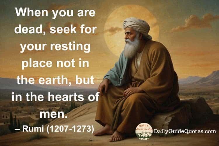 When you are dead, seek for your resting place not in the earth, but in the hearts of men. – Rumi (1207-1273)